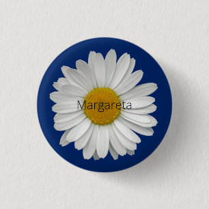 Bóton Redondo 2.54cm Flor Real Azul Real Simples Elegante Branco