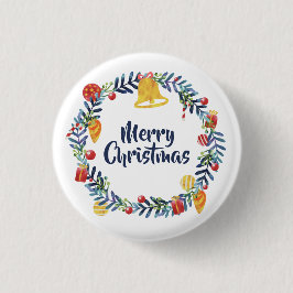 Bóton Redondo 2.54cm Floral de Natal Simples | Botão Pino