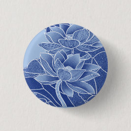 Bóton Redondo 2.54cm Flores Clássicas de Lótus Azul-Chic