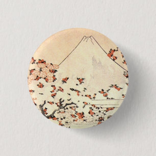 Bóton Redondo 2.54cm Flores de cerejeira sob Monte Fuji
