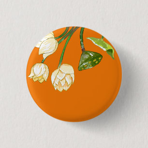 Bóton Redondo 2.54cm Flores de Lotus Amarelo-Laranja e Sedpod Lotus