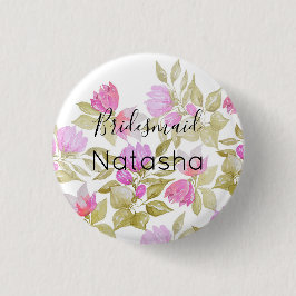 Bóton Redondo 2.54cm Flores De Pia E De Aquarela Liláticas