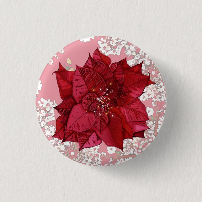 Bóton Redondo 2.54cm Flores para o Natal (Frente)