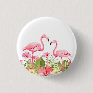 Bóton Redondo 2.54cm Flores Tropicais E Flamingos-32146