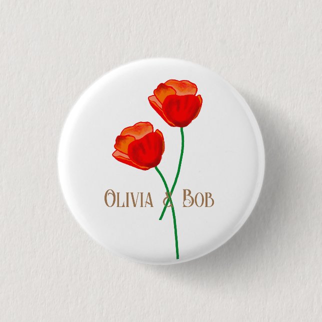 Bóton Redondo 2.54cm Flores Vermelhas Poppy Personalizadas (Frente)