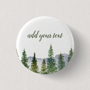 Bóton Redondo 2.54cm Floresta de Pinheiros de Aquarela Personalizada