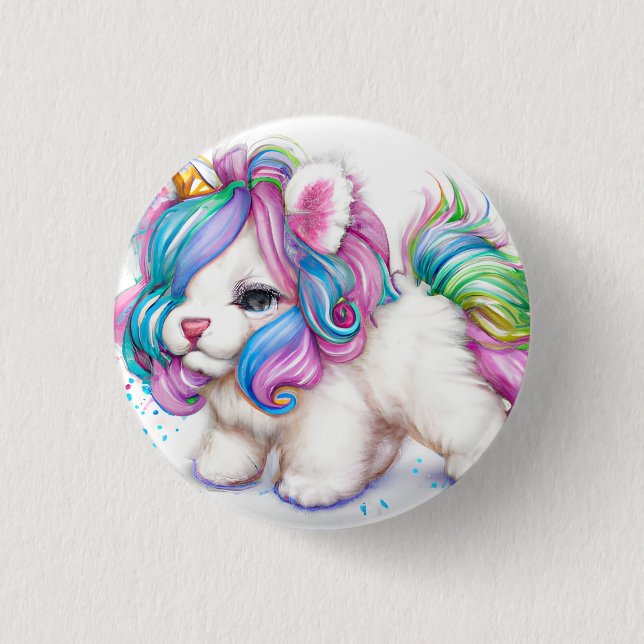 Bóton Redondo 2.54cm Fluffy Unicorn Puppy (Frente)