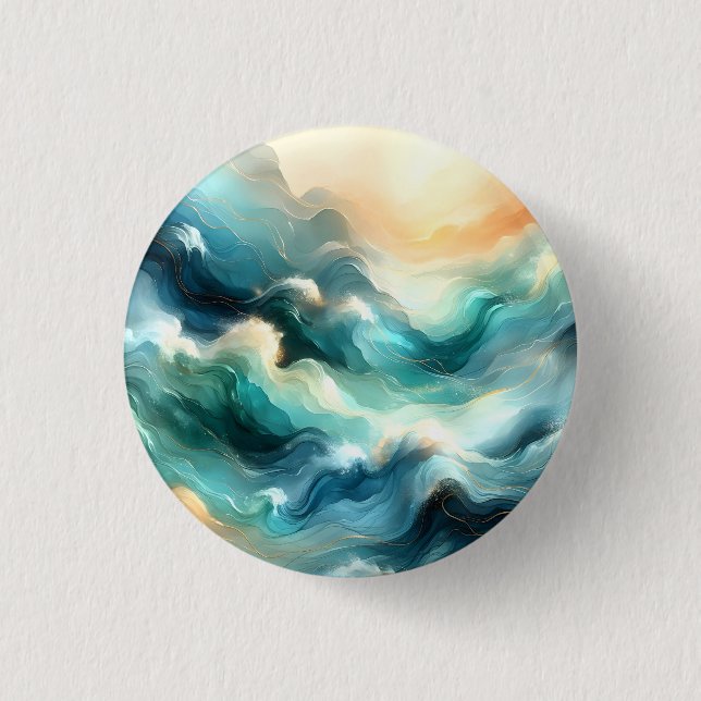 Bóton Redondo 2.54cm Fluxo Abstrato de Ondas de Ouro (Frente)