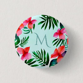 Bóton Redondo 2.54cm Folhagem Tropical Colorida de Folhagem Aquosa Pers