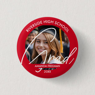Bóton Redondo 2.54cm Foto de Formando Personalizado Vermelho e Branco M
