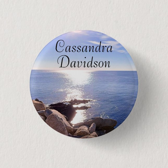 Bóton Redondo 2.54cm Foto do nome personalizado do oceano azul (Frente)