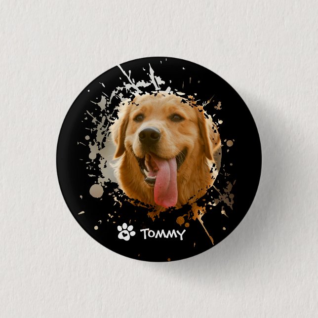 Bóton Redondo 2.54cm Foto Personalizada com Nome do Animal de Estimação (Frente)