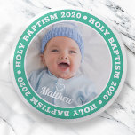 Bóton Redondo 2.54cm Foto personalizada moderna e simples do batismo sa<br><div class="desc">Este design simples e moderno é composto por tipografia de serifa e adiciona uma foto personalizada.</div>