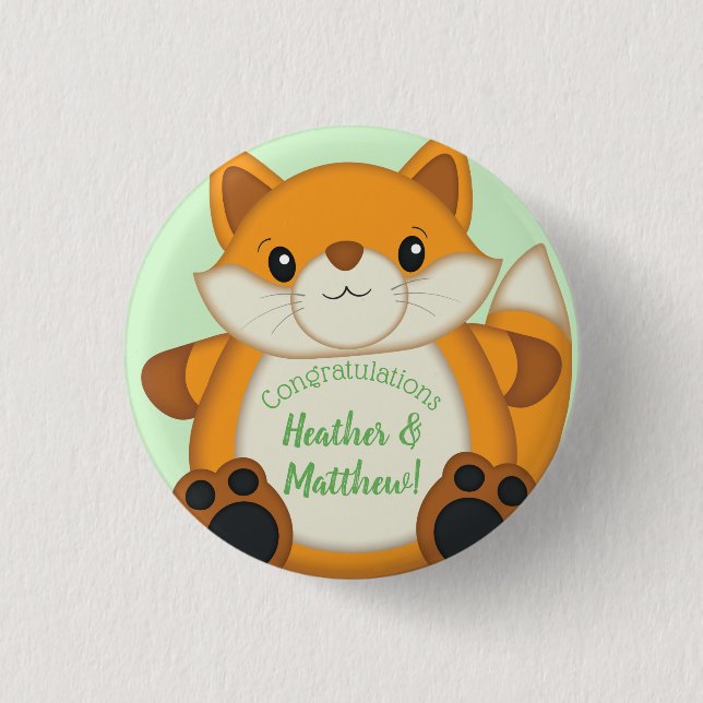 Bóton Redondo 2.54cm Fox Chá de fraldas Verde (Frente)