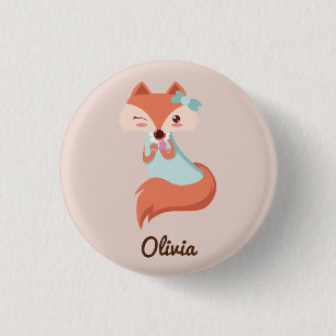 BÓTON REDONDO 2.54CM FOX CUTA COM ARCO AZUL ADICIONAR O BOTÃO NOME