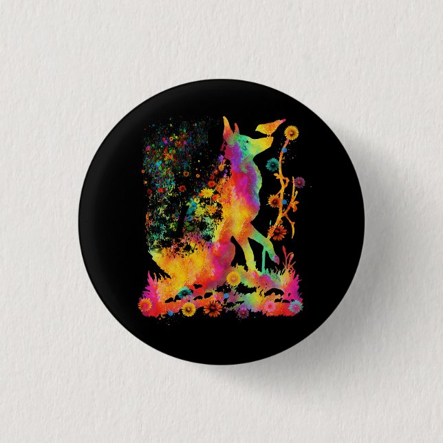 Bóton Redondo 2.54cm Fox Trabalho de arte Animal Art Fox Tie Dye Primav (Frente)