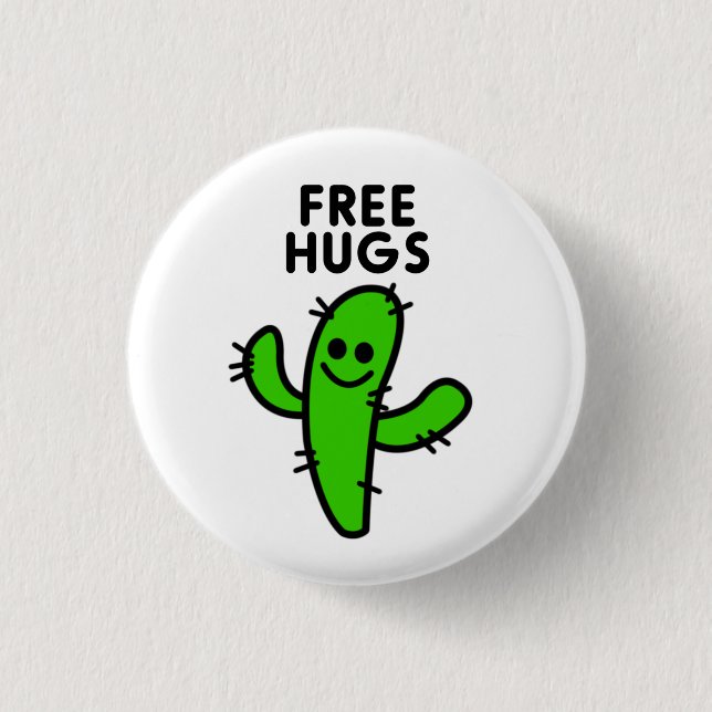 Bóton Redondo 2.54cm Free Hugs Cactus Engraçado (Frente)
