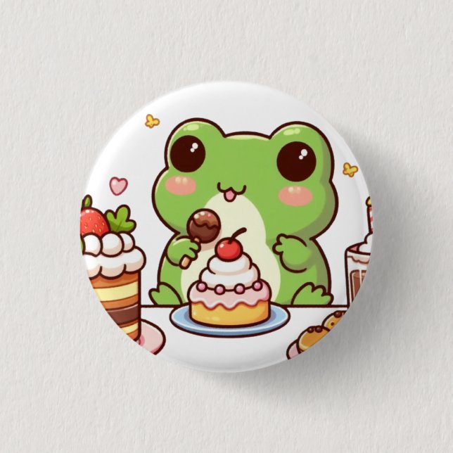 Bóton Redondo 2.54cm Frog eating cake (Frente)