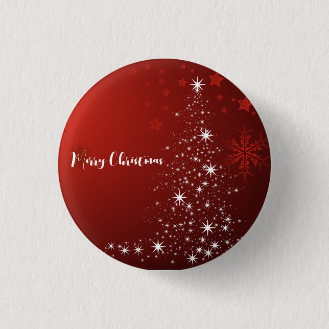 Bóton Redondo 2.54cm Fundo Vermelho com Árvore de Natal Estrelada (Frente)
