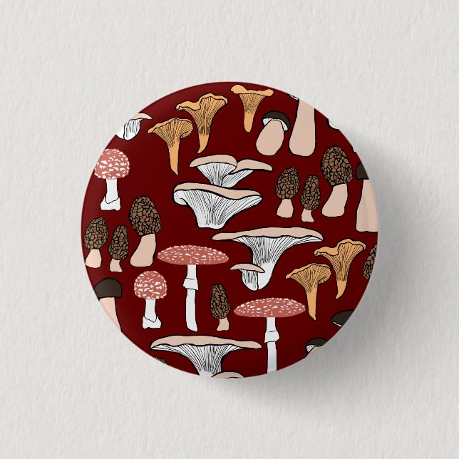 Bóton Redondo 2.54cm Fungi Mushroom Pattern (Frente)