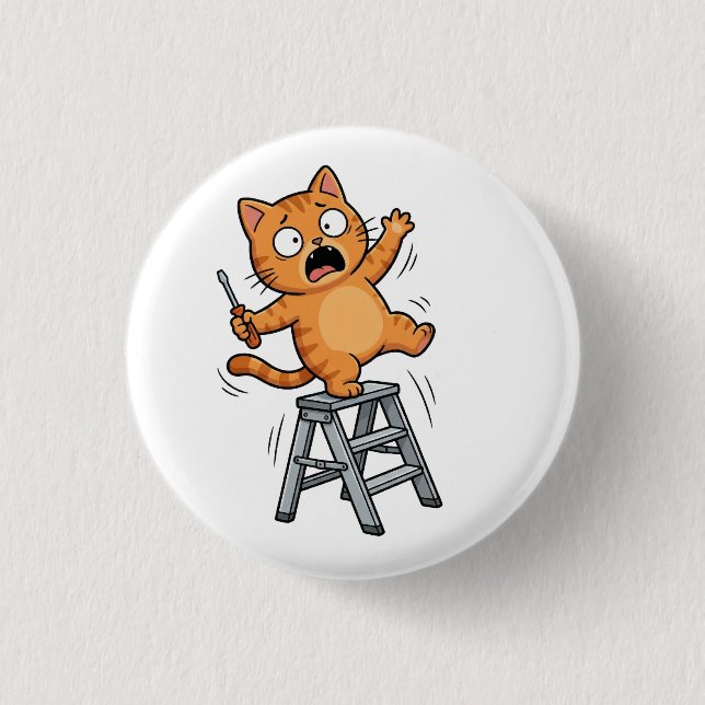Bóton Redondo 2.54cm Funny Clumsy Cat Button (Frente)