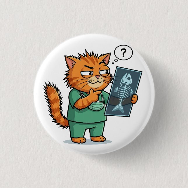 Bóton Redondo 2.54cm Funny Doctor Cat Reading X-Ray Button (Frente)