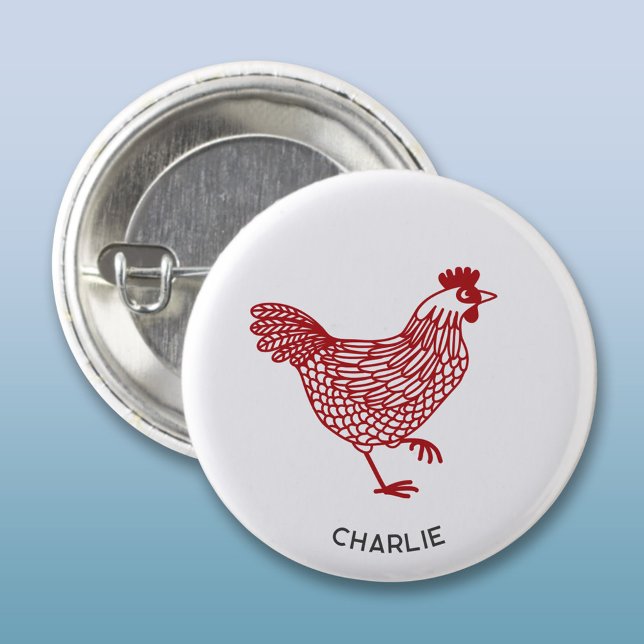 Bóton Redondo 2.54cm Galinha Personalizada (Chicken hen poultry personalized name button)