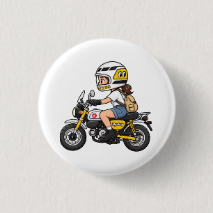 Bóton Redondo 2.54cm Garota de Moto Fofa – Desenho de Mini Moto Amarela