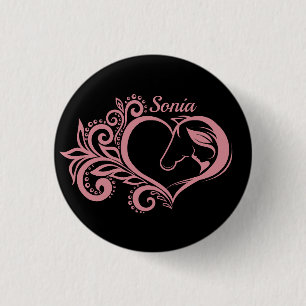Bóton Redondo 2.54cm Garota Feminina de Cavalo de Coração Rosa Coquette