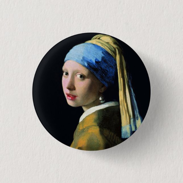 Bóton Redondo 2.54cm Garota Jan Vermeer Com Arte Barroca De Pérola (Frente)
