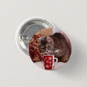 Bóton Redondo 2.54cm Gata de leite picada na caneca de Natal