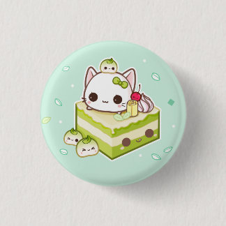 Bóton Redondo 2.54cm Gatinho bonito do mochi com o bolo do chá verde do