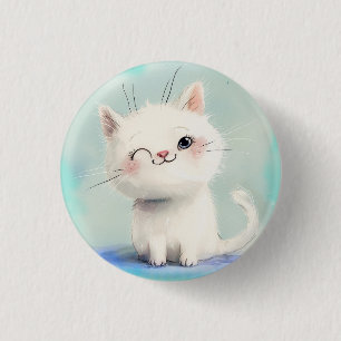 Bóton Redondo 2.54cm Gatinho Branco Bonito