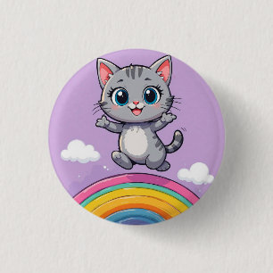 Bóton Redondo 2.54cm Gatinho de desenho animado adorável saltando alegr
