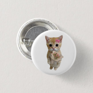 Bóton Redondo 2.54cm Gatinho Fofo com Flores Pin | Bumbum de Gato Aconc