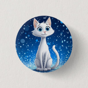 Bóton Redondo 2.54cm Gato Branco Encantador com Grandes Olhos Azuis