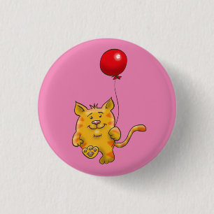 Bóton Redondo 2.54cm Gato com um balão vermelho