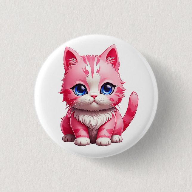 Bóton Redondo 2.54cm Gato de Gatinho Rosa Gelado (Frente)