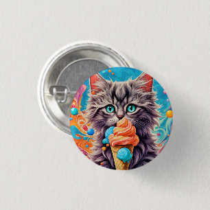 Bóton Redondo 2.54cm Gato de Gato Comendo Sorvete Cone Gatinho Engraçad