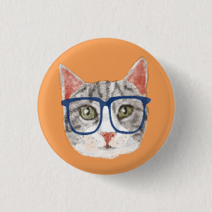 Bóton Redondo 2.54cm Gato de gato malhado cinzento esperto do hipster