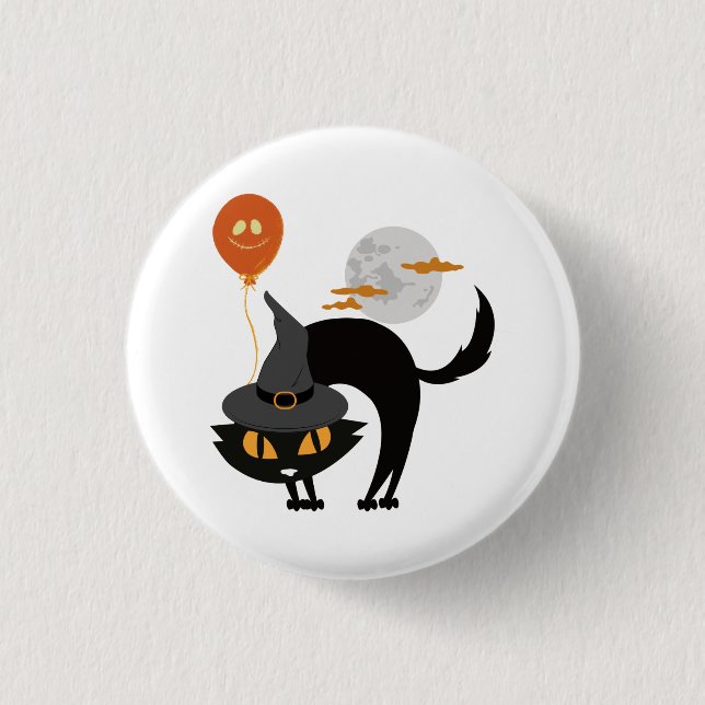 Bóton Redondo 2.54cm Gato de Halloween Spooky (Frente)