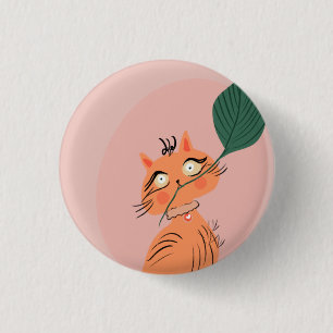 Bóton Redondo 2.54cm  Gato Engraçado Planta Folha Cartoon 