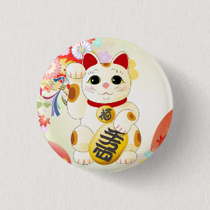 Bóton Redondo 2.54cm Gato japonês da fortuna de Maneki Neko