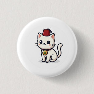Bóton Redondo 2.54cm Gato Kawaii Marroquino Fofo com Adesivo Fez