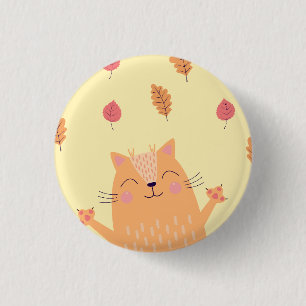 Bóton Redondo 2.54cm Gato Laranja Gengibre Bonito Brincando nas Folhas