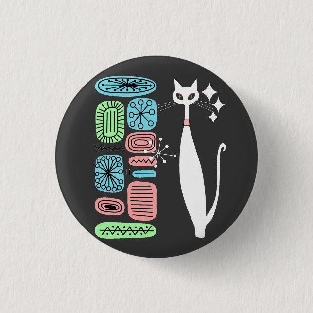 Bóton Redondo 2.54cm Gato Legal Moderno do Meio século da Era Atômica (Frente)