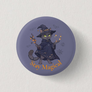Bóton Redondo 2.54cm Gato Mágico Fofo de Halloween - Broche