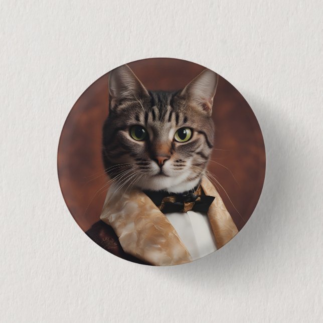 Bóton Redondo 2.54cm Gato na Jaqueta de Fumar (Frente)