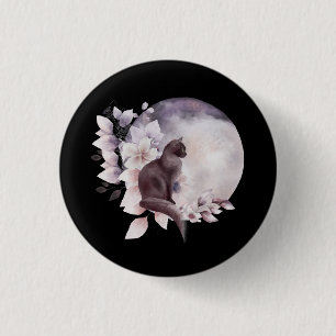 Bóton Redondo 2.54cm Gato Negro por uma Lua Mágica Cheia