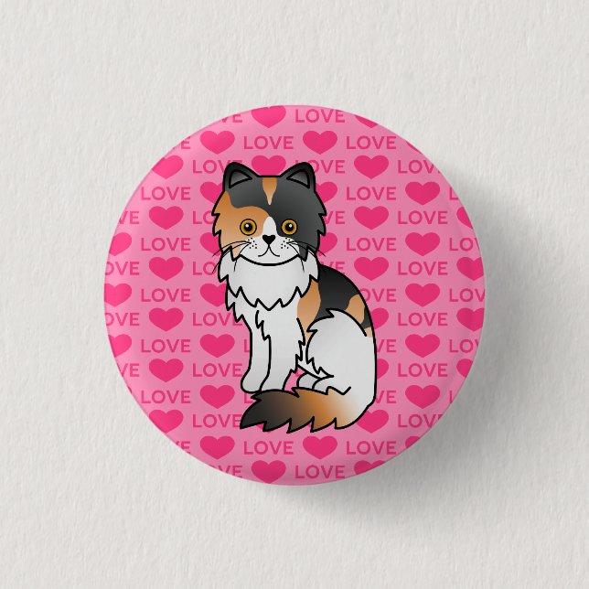 Bóton Redondo 2.54cm Gato Persa Tricolor Amor (Frente)